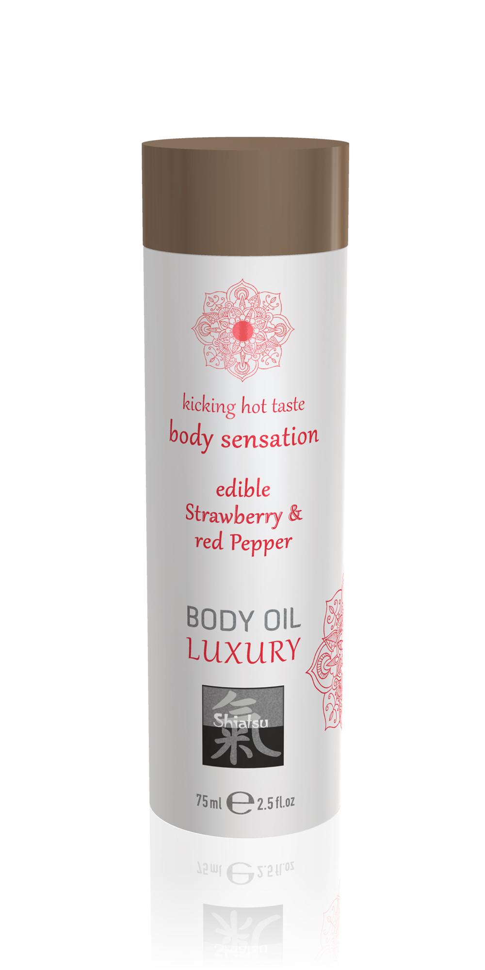 SHIATSU, BODY OIL LUXURY edible Strawberry & red Pepper, 75ml/2.5fl.oz