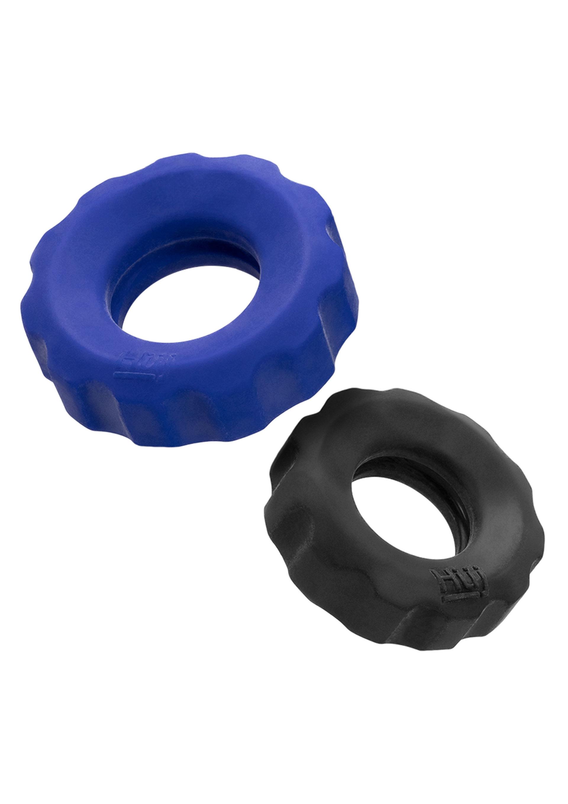 Hnky Junk Cog 2-Size Cockrings, Blue/Black Hnky Junk Cog 2-Size Cockrings, Blue/Black