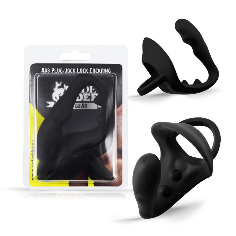 Rude Rider Ass Plug/Jock Lock Cockring Silicone Black