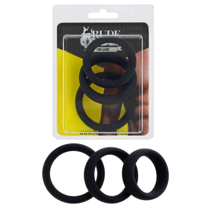 RudeRider Silicone 3-Ring-Set, Cockring, Black