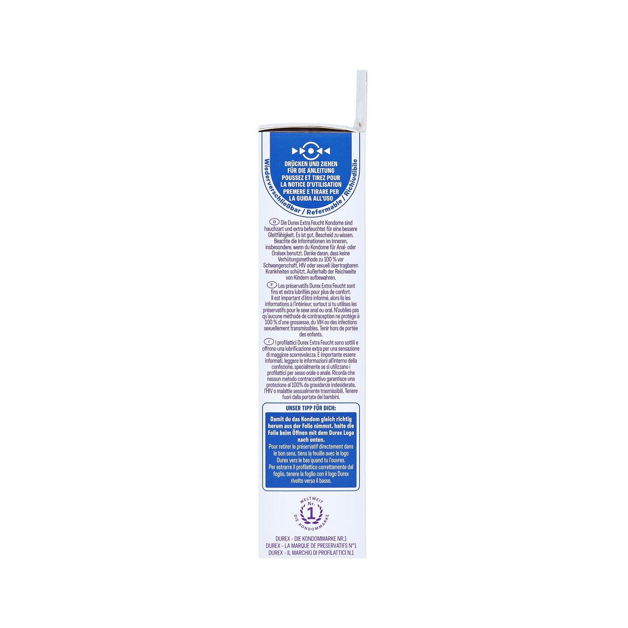 Durex Extra Feucht Condoms 8 pcs, with reservoir, extra moist, Ø 56mm, 190mm Durex Extra Feucht Condoms 8 pcs, with reservoir, extra moist, Ø 56mm, 190mm