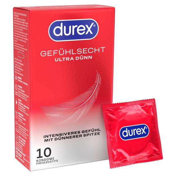 Durex Gefühlsecht Ultra, Condoms 10pcs, with Reservoir, Ultra Thin, Ø 54mm
