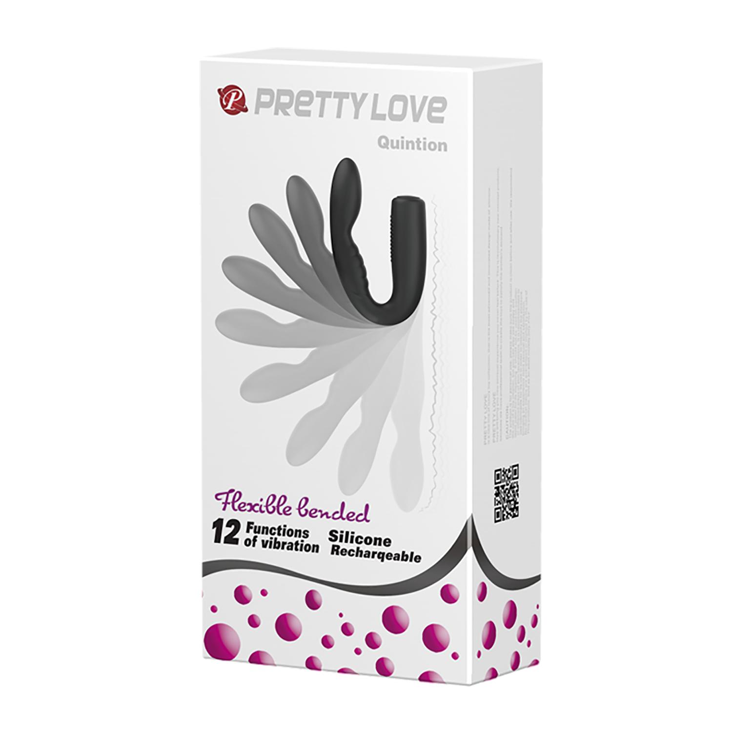 PRETTY LOVE - Quintion, Silicone, waterproof, memory, USB rechargeable, 12 functions of vibration 23-104, Black PRETTY LOVE - Quintion, Silicone, waterproof, memory, USB rechargeable, 12 functions of vibration 23-104, Black