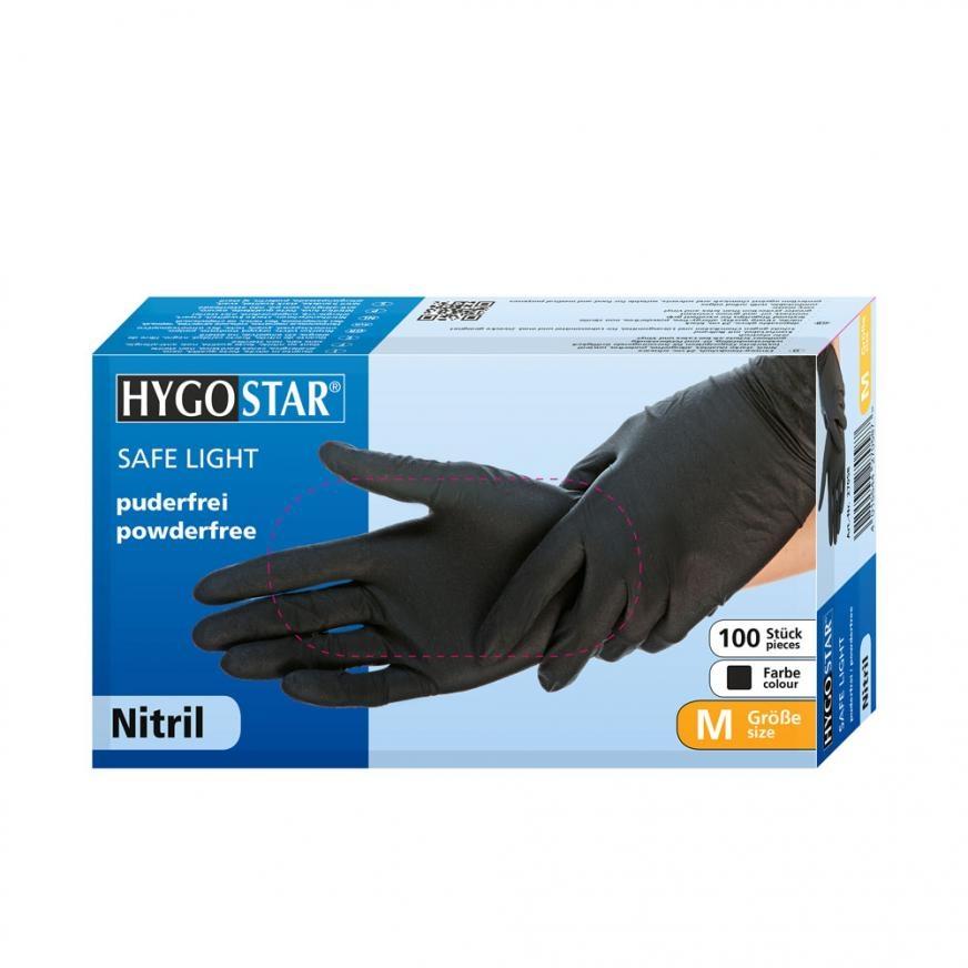 Hygostar SAFE LIGHT, Nitrile Disposable Gloves, Powder-free, Black, M, 20pieces