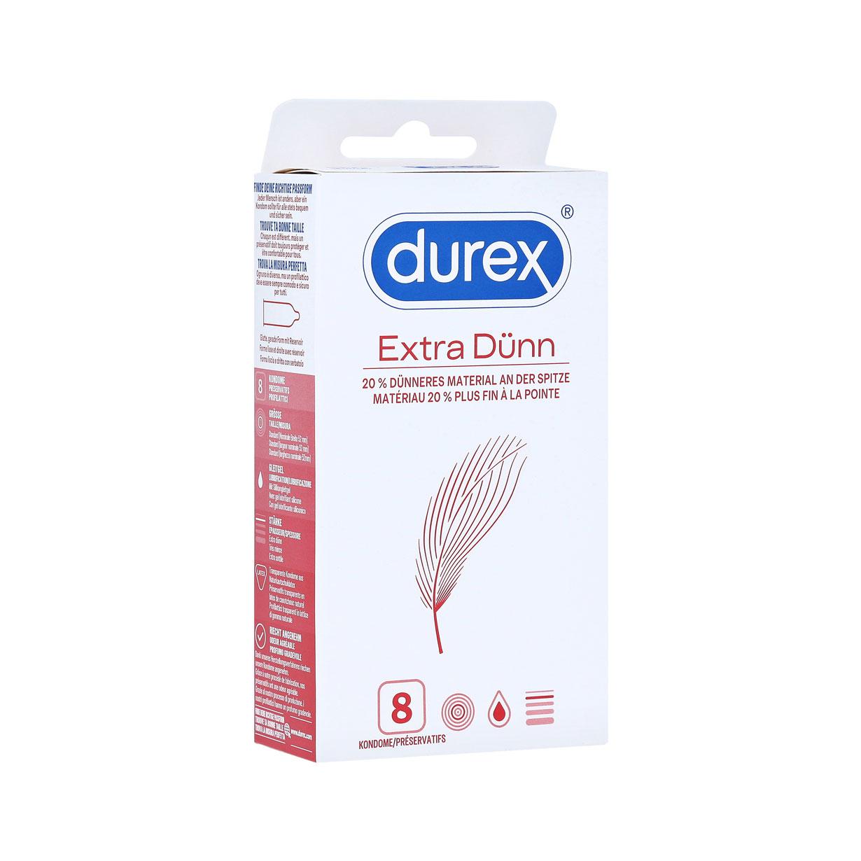 Durex Extra Dünn Condoms 8 pcs, with Reservoir, Ø 52mm, 190mm Durex Extra Dünn Condoms 8 pcs, with Reservoir, Ø 52mm, 190mm
