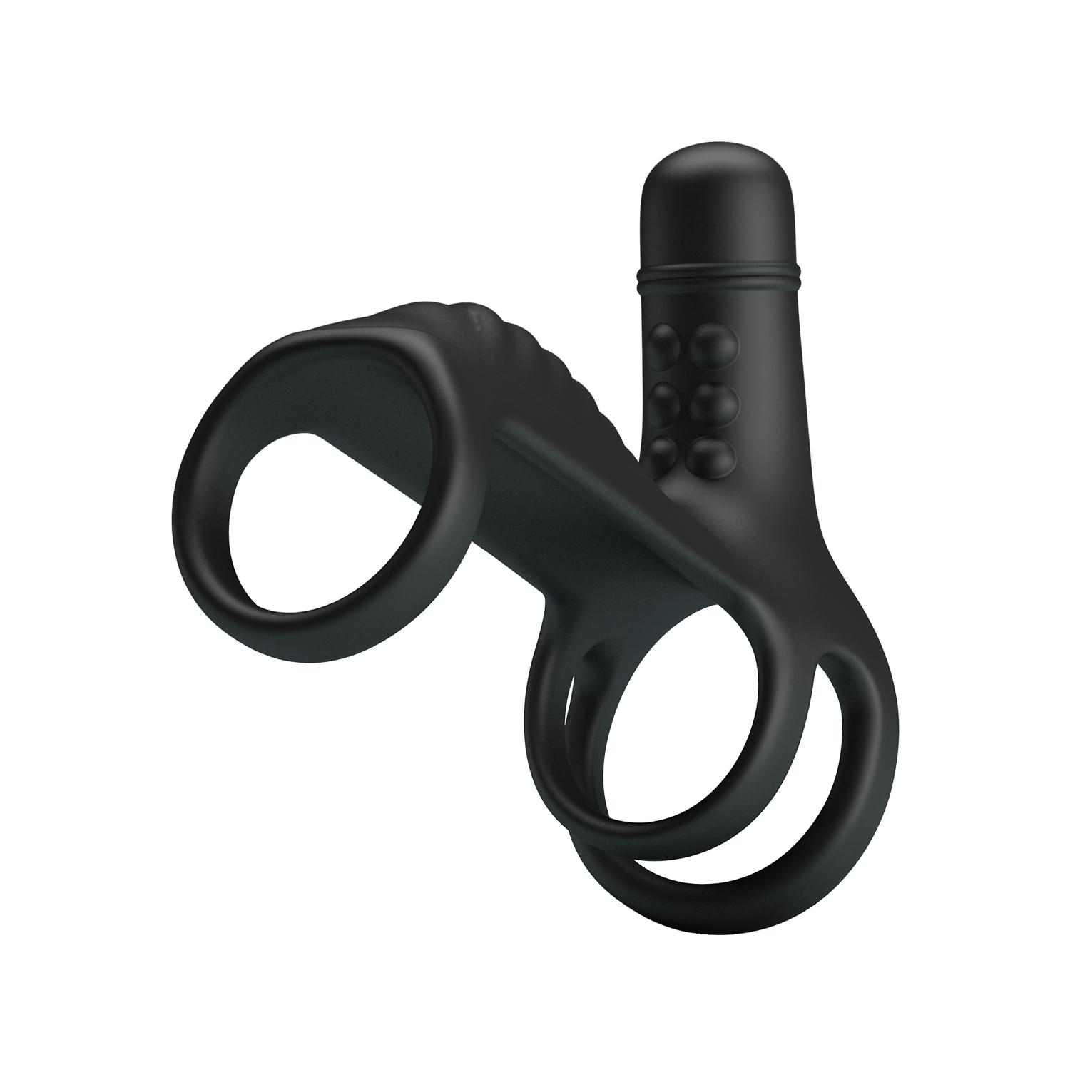 PRETTY LOVE - Vibrating Penis Sling, Silicone, 10 functions of vibration, 1AAA battery. 48*115*109