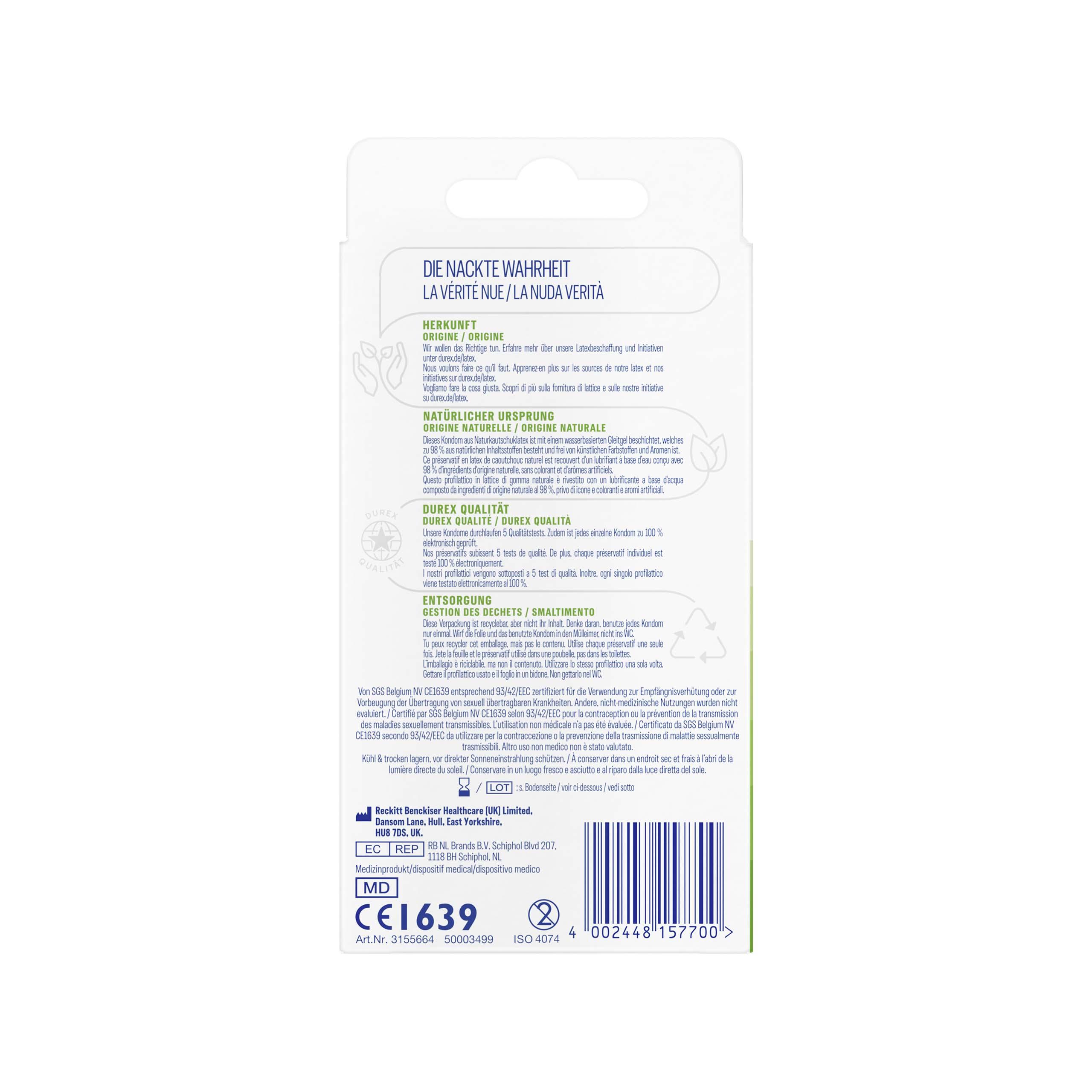 Durex Naturals, Condoms 10 pcs, with Reservoir, Extra Lubricated, Ø 56mm Durex Naturals, Condoms 10 pcs, with Reservoir, Extra Lubricated, Ø 56mm