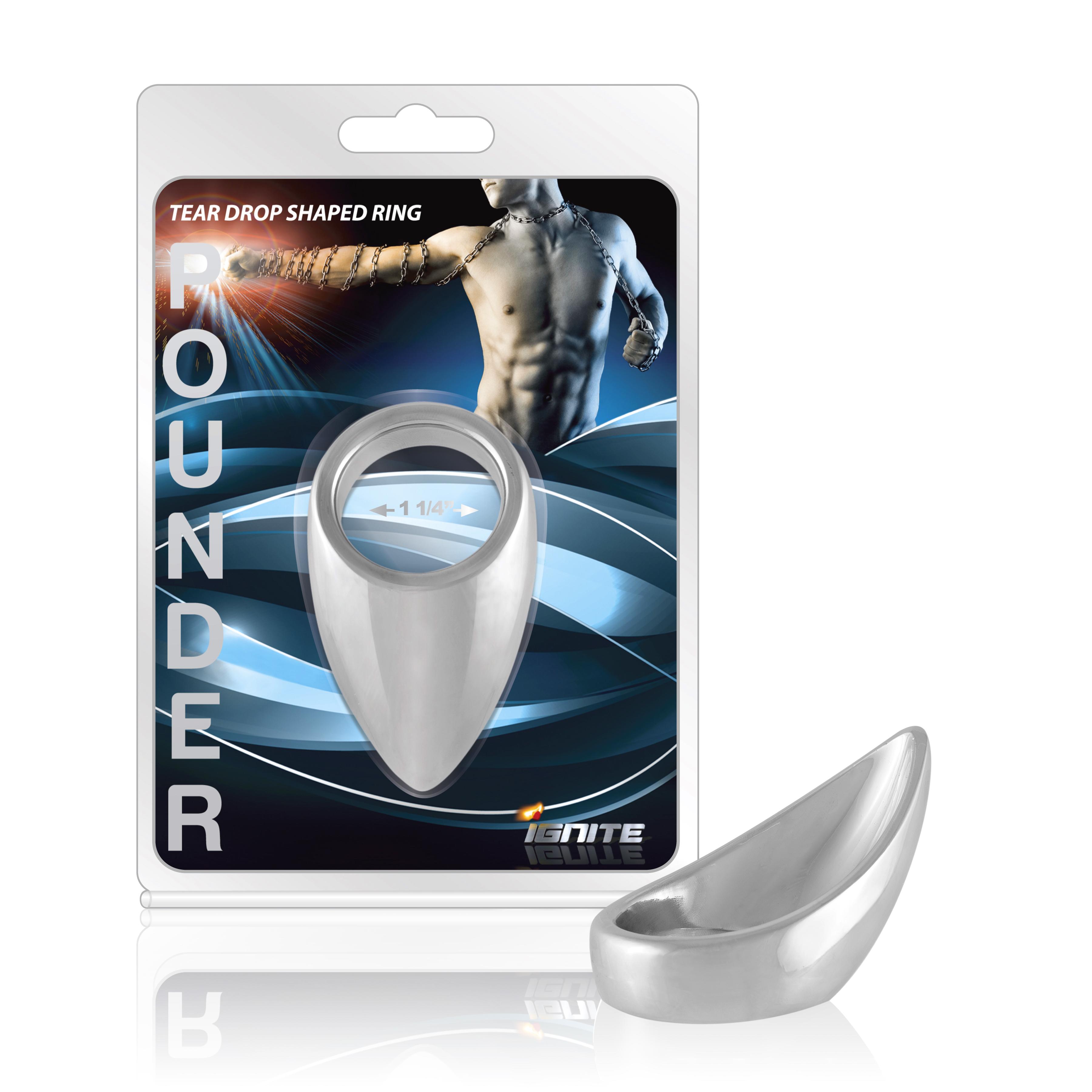 SI IGNITE Teardrop shaped Chromed Steel Pounder Cockring, ¯ 32 mm