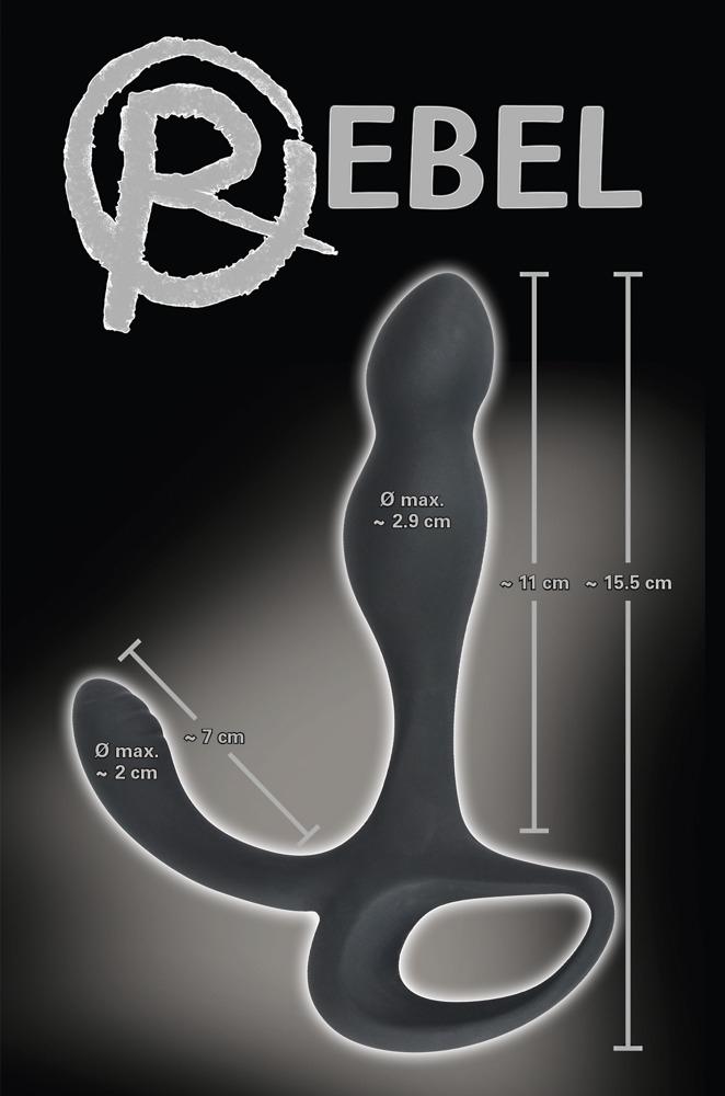 Rebel Silicone Butt Plug with Perineum Stimulator, Black, 15,5 cm