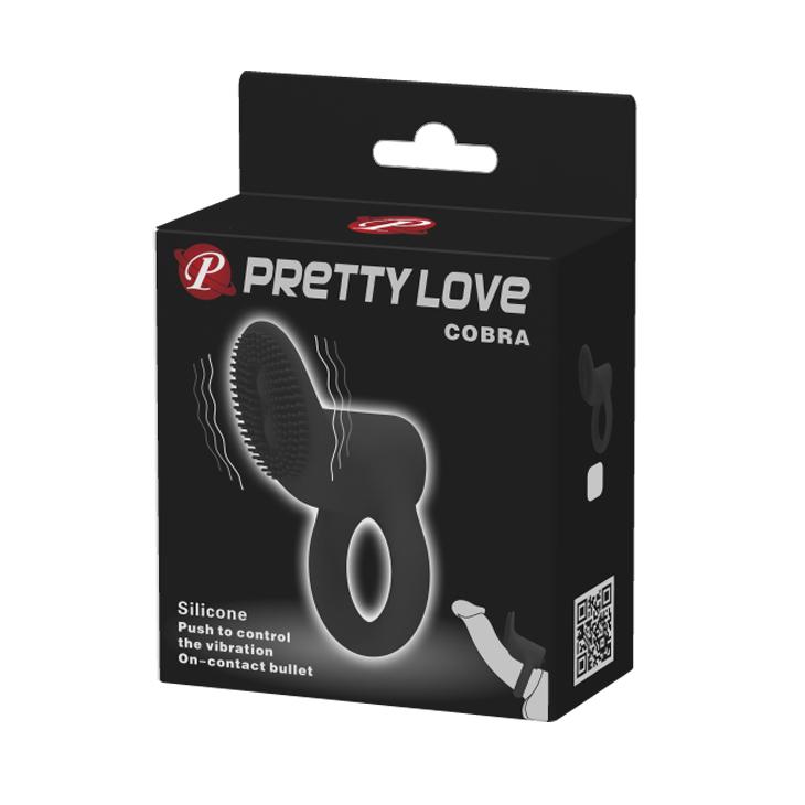 PRETTY LOVE - Cobra, Cock ring,  on-contact vibrator, silicone,  2 LR1130 batteries. Ø:26mm  L:76mm, Black