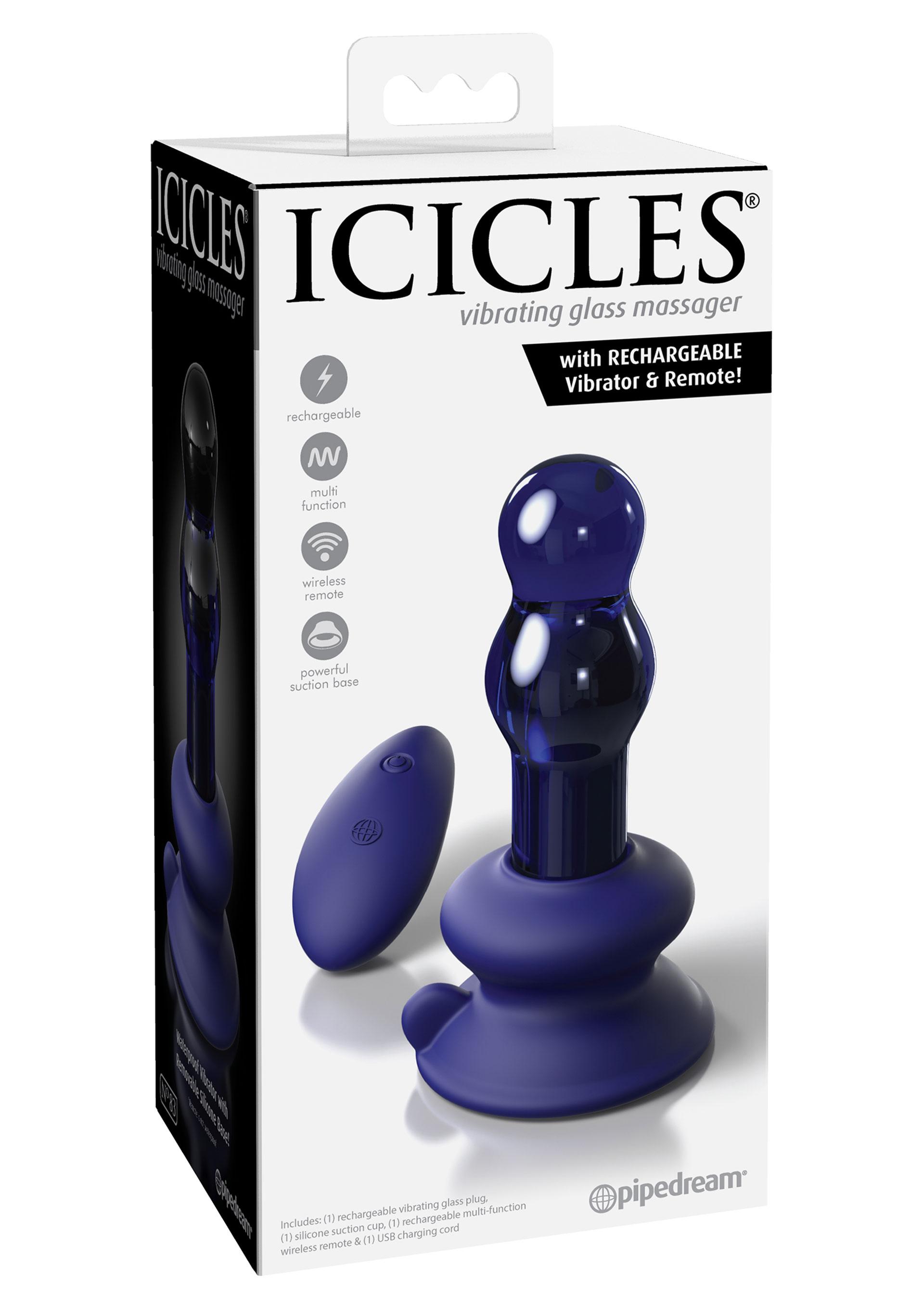 Pipedream Icicles No 83, Vibrating Glass Plug, Blue