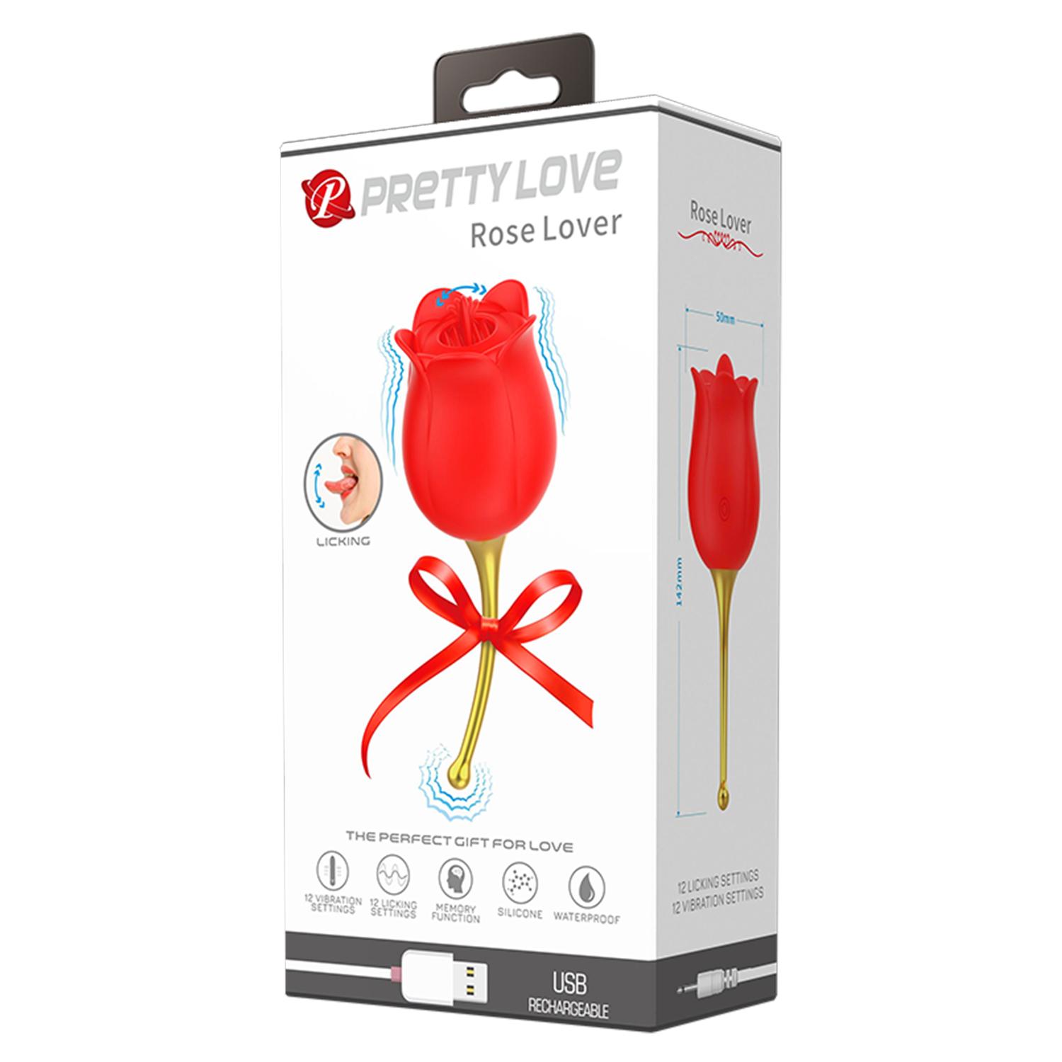 PRETTY LOVE - Rosalind, Rose Toy, 12 functions of flickering on the side of flower, high-speed Clitrol Stimulator on end of stem, Silicone, USB rechargeable 50*142