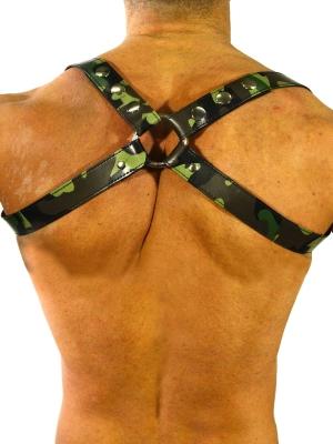 RudeRider Shoulder X-Back Harness Leather Camo/Chrome, L size