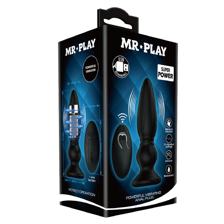 MR PLAY - Powerful Vibrating Anal Plug, Remote control, silicone, 12 functions of vibration, 5 levels of speed control, USB rechargeable 32-125 MR PLAY - Powerful Vibrating Anal Plug, Remote control, silicone, 12 functions of vibration, 5 levels of speed control, USB rechargeable 32-125