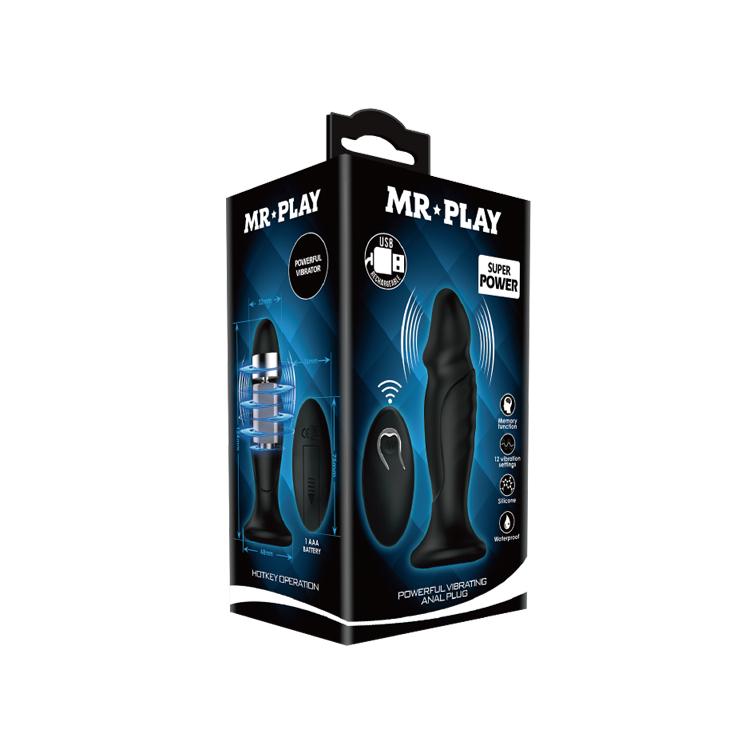 MR PLAY - Powerful Vibrating Anal Plug, Remote control, silicone, 12 functions of vibration, 5 levels of speed control, USB rechargeable 32-124 MR PLAY - Powerful Vibrating Anal Plug, Remote control, silicone, 12 functions of vibration, 5 levels of speed control, USB rechargeable 32-124