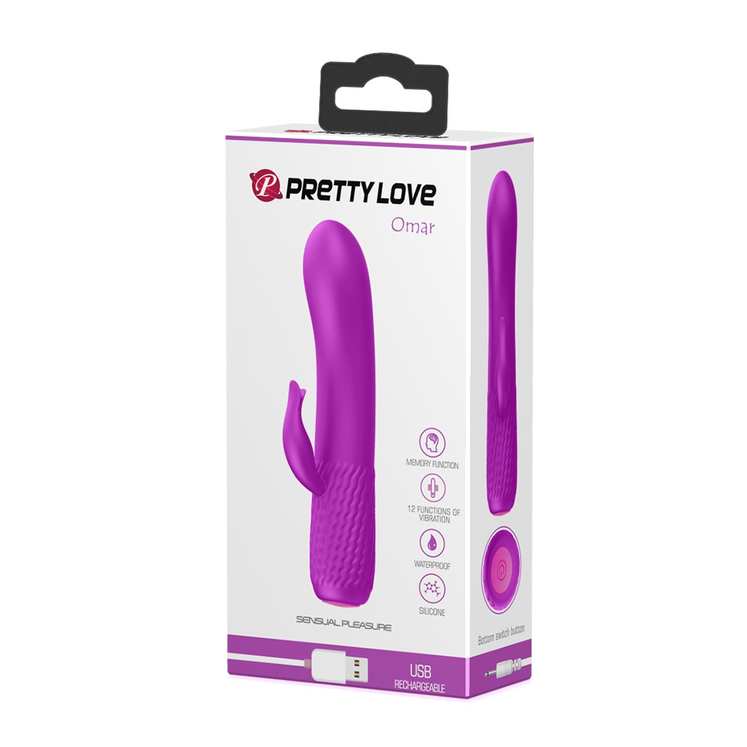 PRETTY LOVE - Omar, Mini Silicone vibrator, 12 functions of vibration, rechargeable. 29 mm-150 mm, purple PRETTY LOVE - Omar, Mini Silicone vibrator, 12 functions of vibration, rechargeable. 29 mm-150 mm, purple
