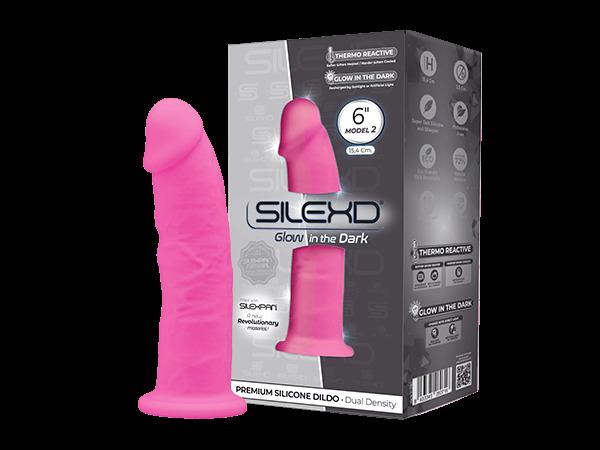 SILEXD Premium Silicone Dildo Model 2 Glow in the Dark, 15,4 cm, Pink