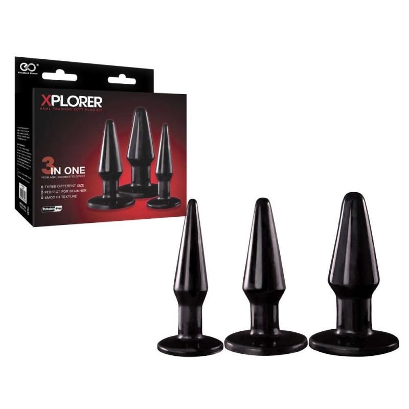 XPLORER - 3 IN 1 KIT TRAINING BUTT PLUG, BLACK