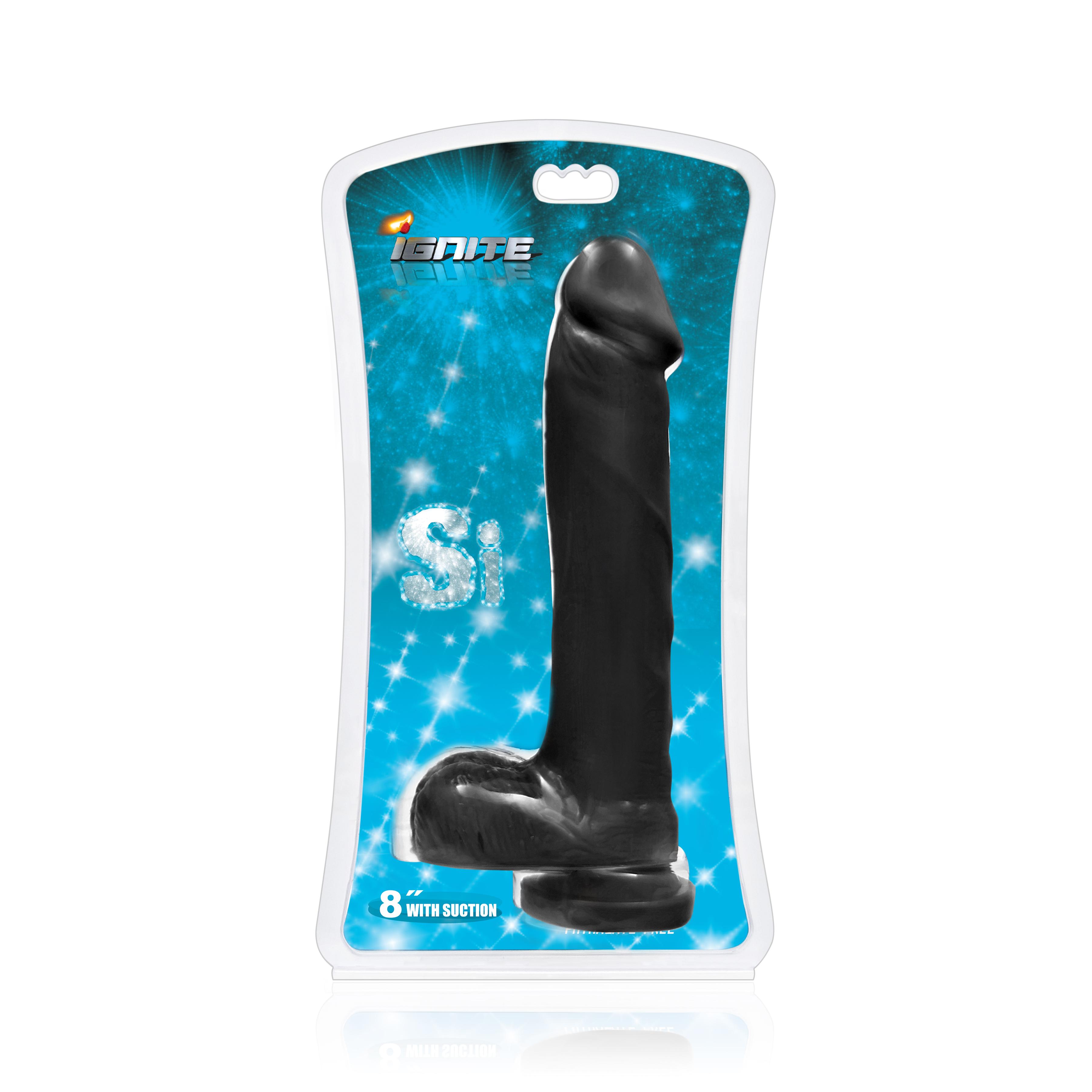 SI IGNITE Cock with Balls and Suction, Black, 20 cm