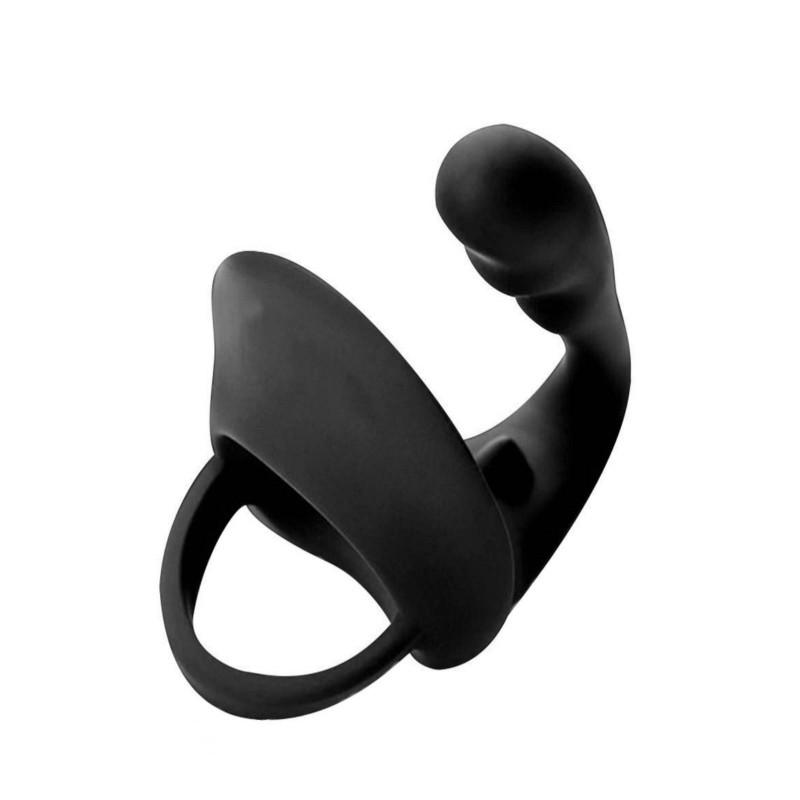 RudeRider Ass Plug/Jock Lock Cockring Silicone Black