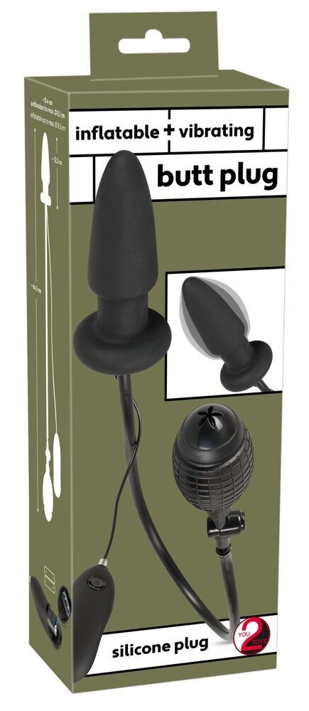 Inflatable Vibrating Butt Plug, Black