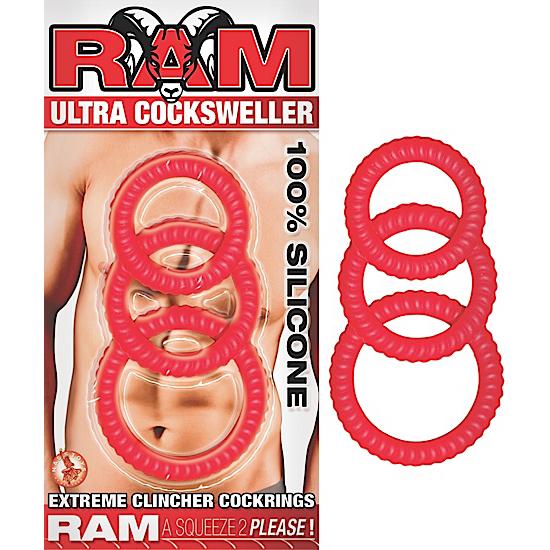 RAM ULTRA COCKSWELLER, 3 Silicone Cockrings, red