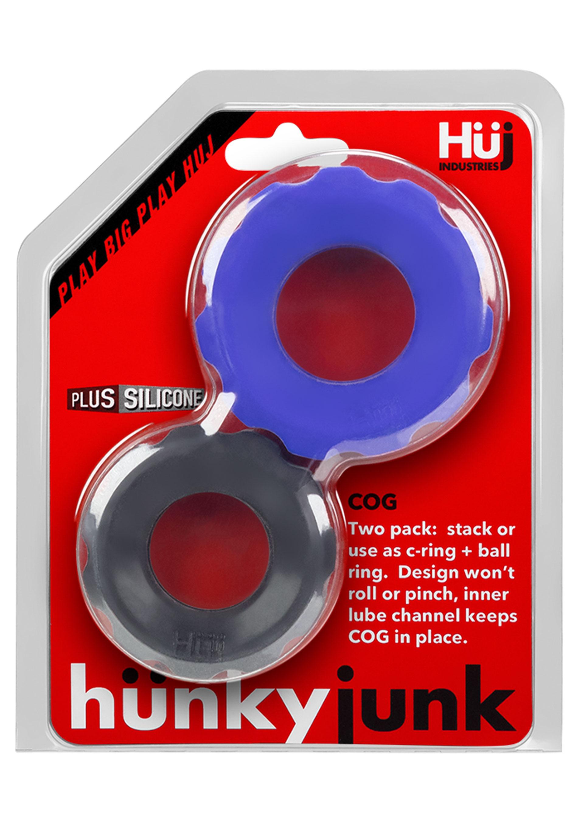 Hnky Junk Cog 2-Size Cockrings, Blue/Black Hnky Junk Cog 2-Size Cockrings, Blue/Black