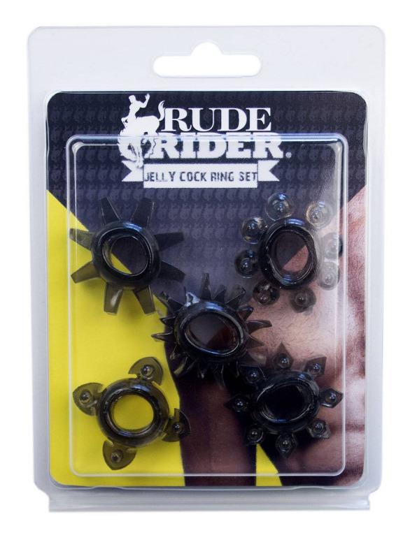 Rude Rider Jelly Cockring 5-Star-Set, Black