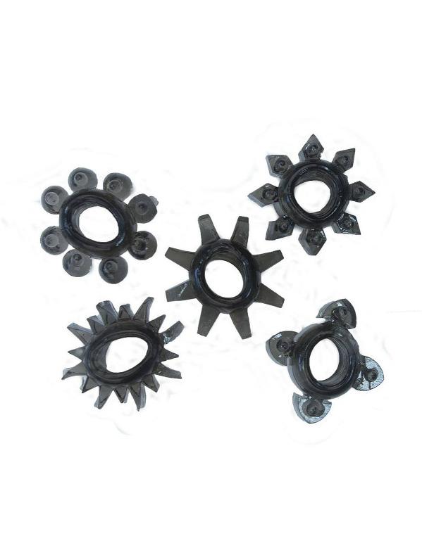 Rude Rider Jelly Cockring 5-Star-Set, Black