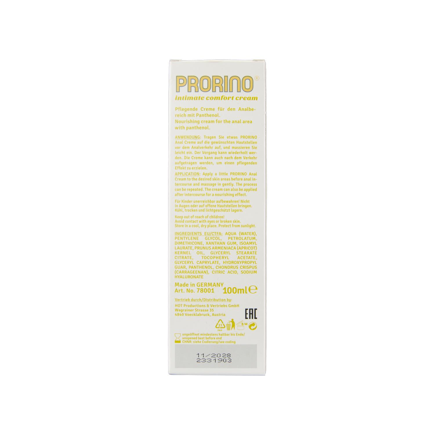 PRORINO intimate Comfort Anal Care CREAM for men, 100ml/3.4fl.oz