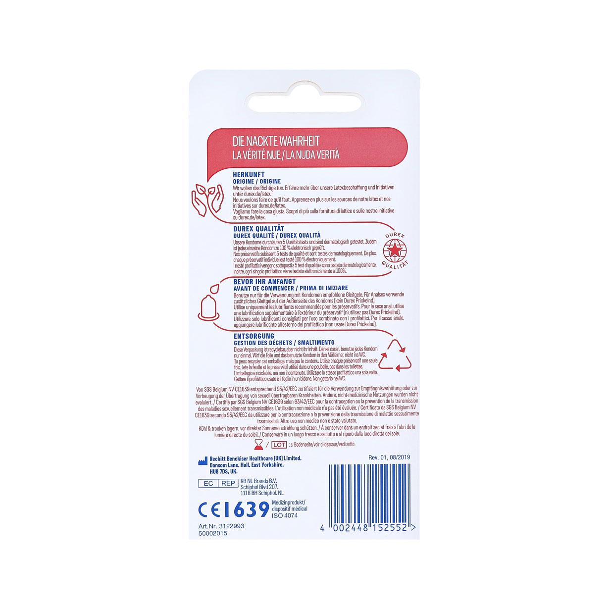 Durex Extra Dünn Condoms 8 pcs, with Reservoir, Ø 52mm, 190mm Durex Extra Dünn Condoms 8 pcs, with Reservoir, Ø 52mm, 190mm