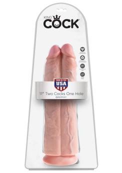 King Cock Two Cocks One Hole Dildo, 28cm, Flesh