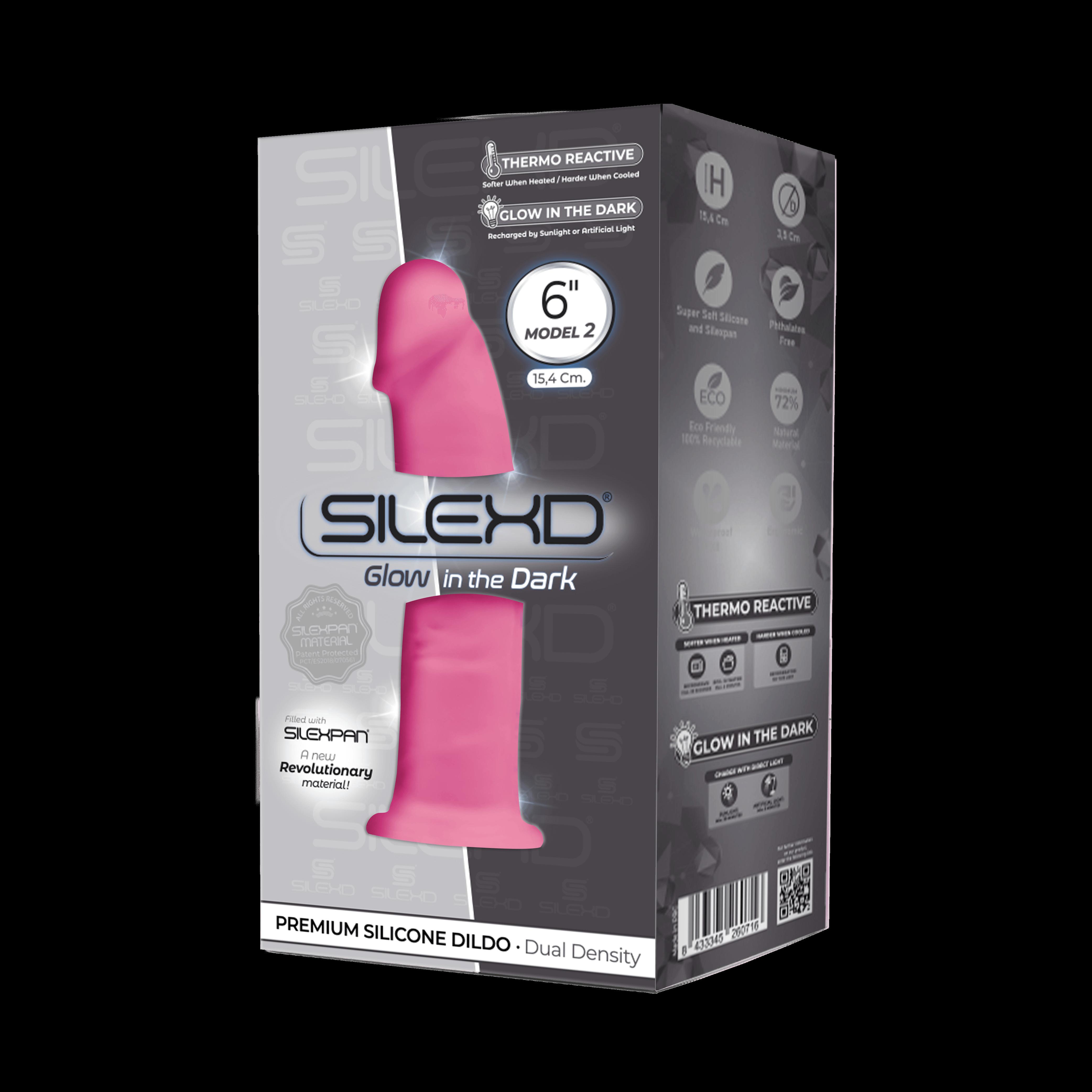 SILEXD Premium Silicone Dildo Model 2 Glow in the Dark, 15,4 cm, Pink