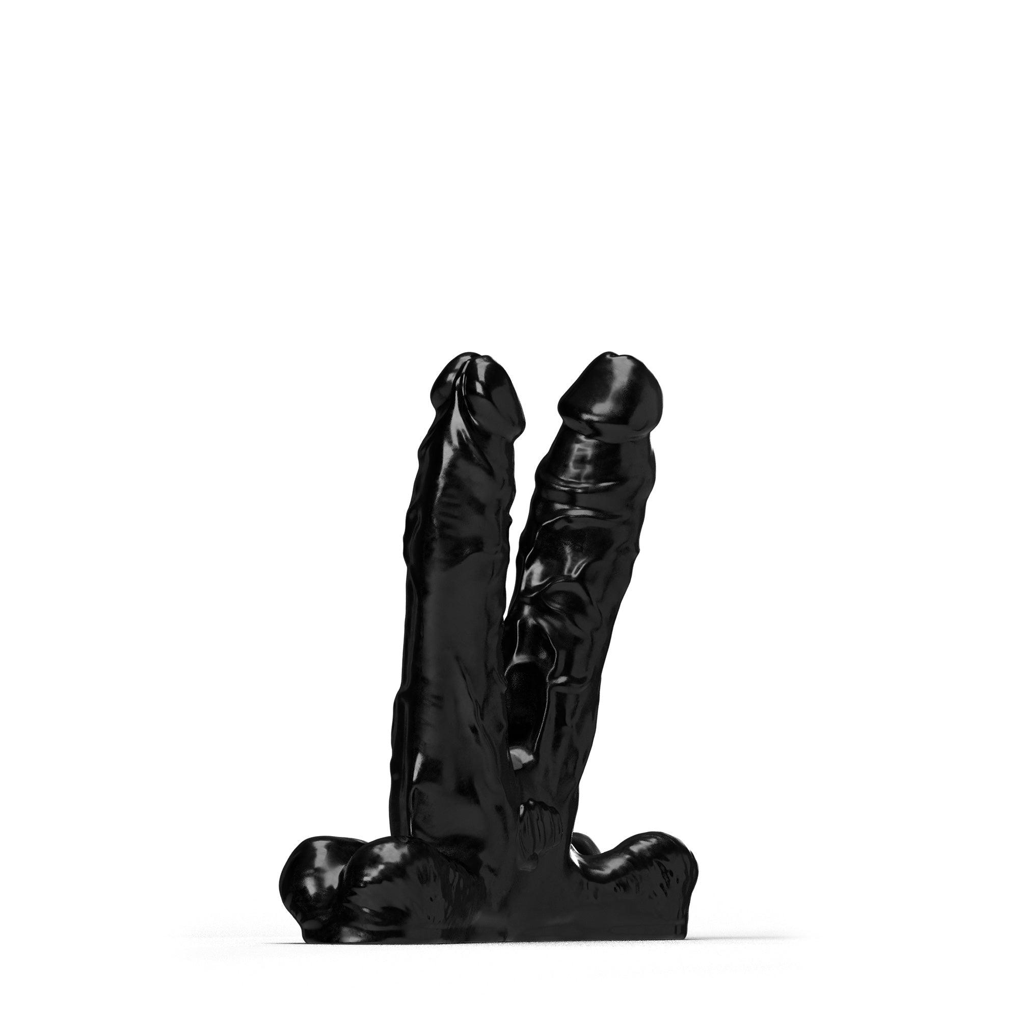 All Black Steroid Teamwork Double Dildo, 35 cm