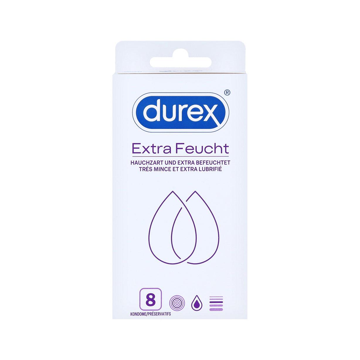 Durex Extra Feucht Condoms 8 pcs, with reservoir, extra moist, Ø 56mm, 190mm Durex Extra Feucht Condoms 8 pcs, with reservoir, extra moist, Ø 56mm, 190mm