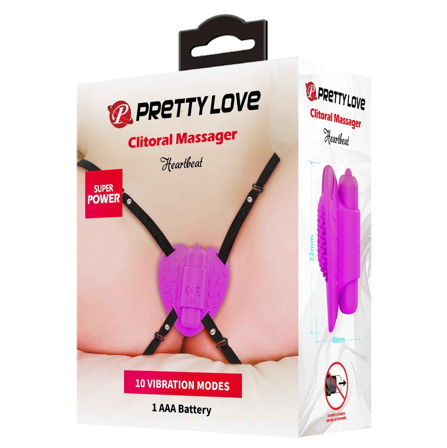 PRETTY LOVE - Heartbeat, Silicone strap on, 10 functions of vibration, 1AAA battery. 72*40