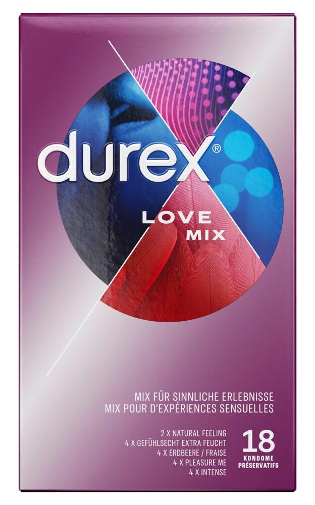 Durex Love Mix Condom Mix, 18 pcs, with Reservoir, Strawberry, Ø 56mm