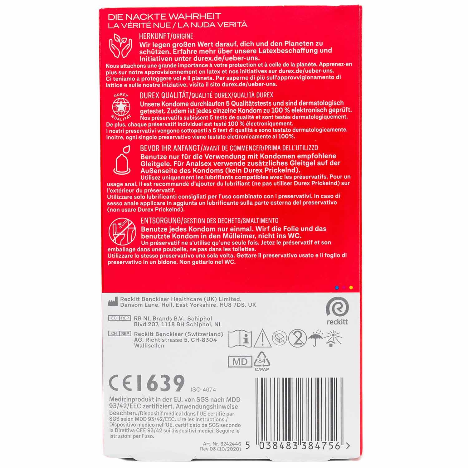 Durex Gefühlsecht Classic Condoms 10pcs, with Reservoir, Ø 56mm, 195mm Durex Gefühlsecht Classic Condoms 10pcs, with Reservoir, Ø 56mm, 195mm