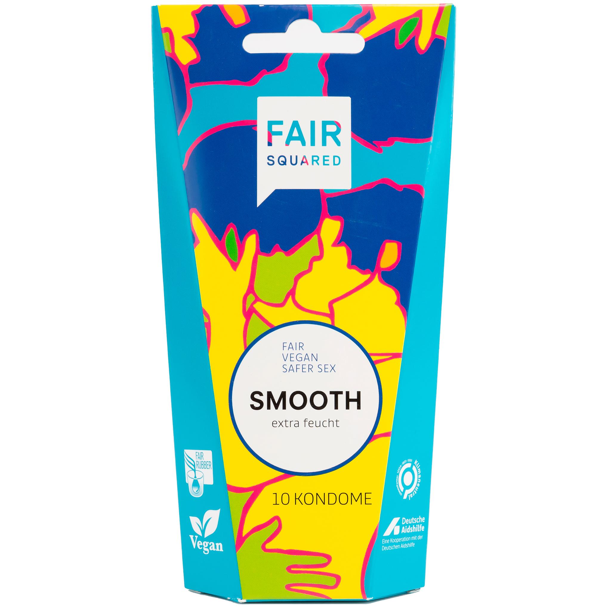 FAIR SQUARED Smooth Condoms, Vegan & Fair Trade, 18cm, 10pcs