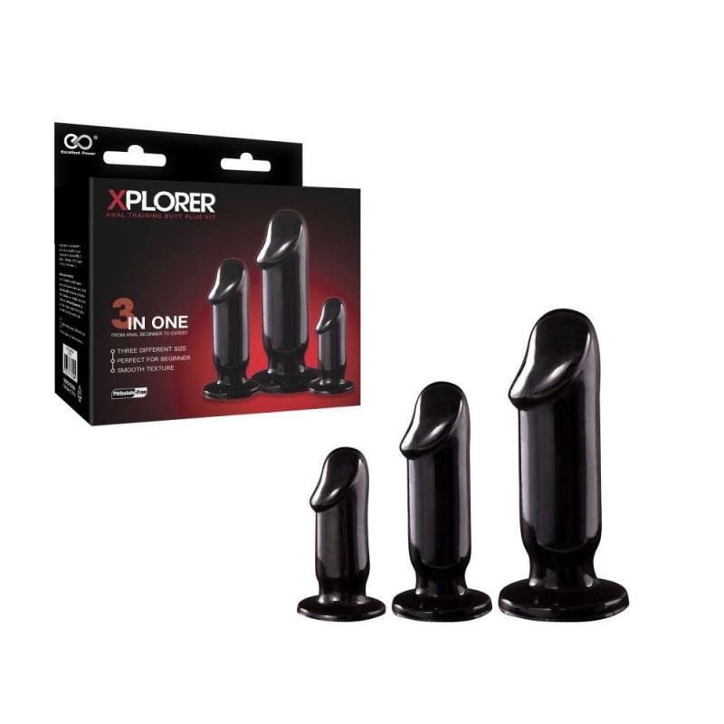 XPLORER - 3 IN 1 KIT ANAL TRAINING BUTT PLUG, BLACK