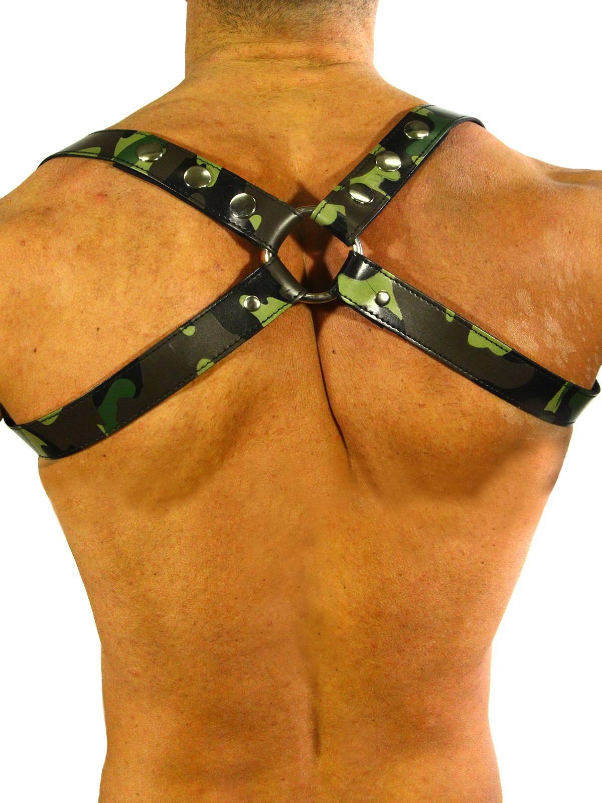 RudeRider Shoulder X-Back Harness Leather Camo/Chrome, L size