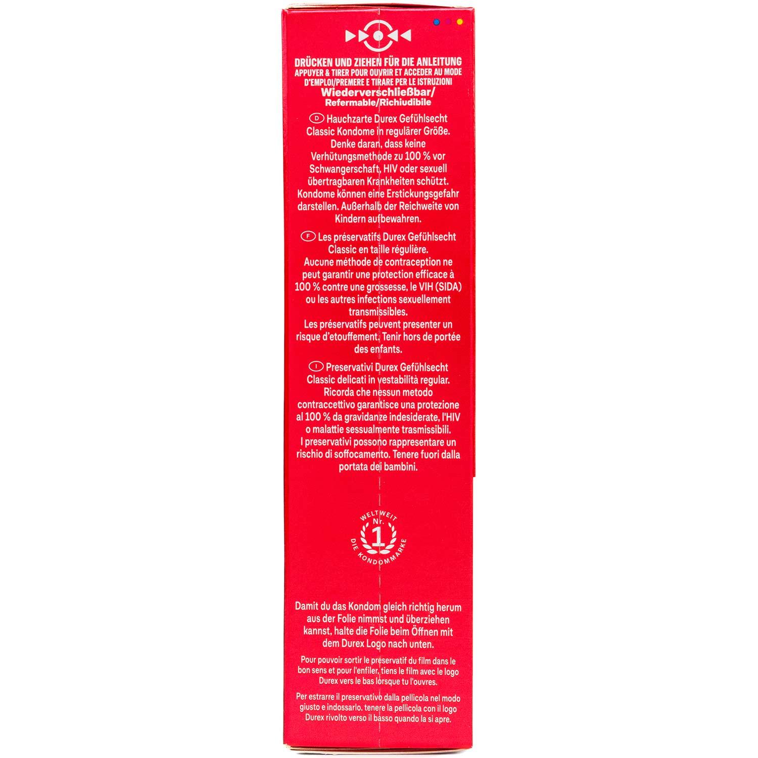 Durex Gefühlsecht Classic Condoms 10pcs, with Reservoir, Ø 56mm, 195mm Durex Gefühlsecht Classic Condoms 10pcs, with Reservoir, Ø 56mm, 195mm