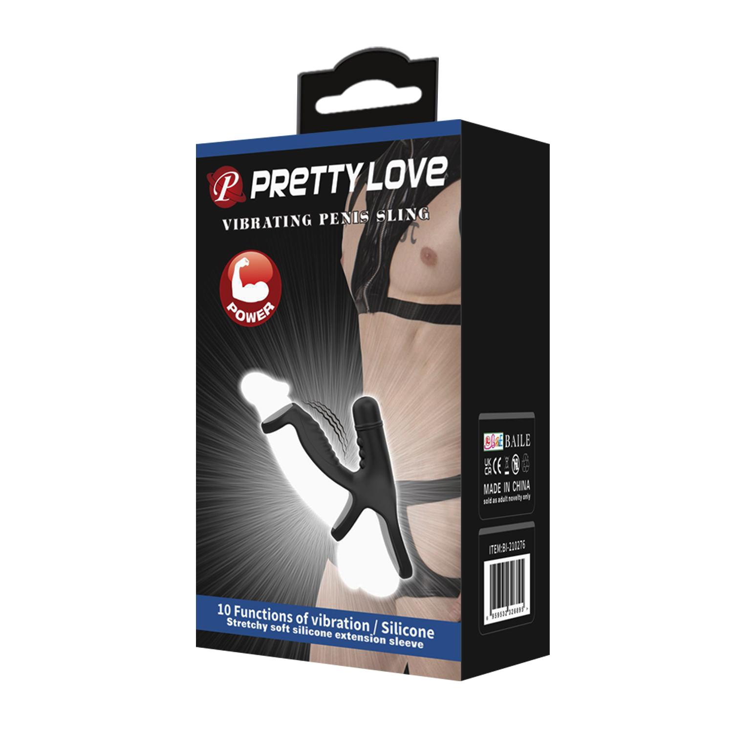 PRETTY LOVE - Vibrating Penis Sling, Silicone, 10 functions of vibration, 1AAA battery. 48*115*109