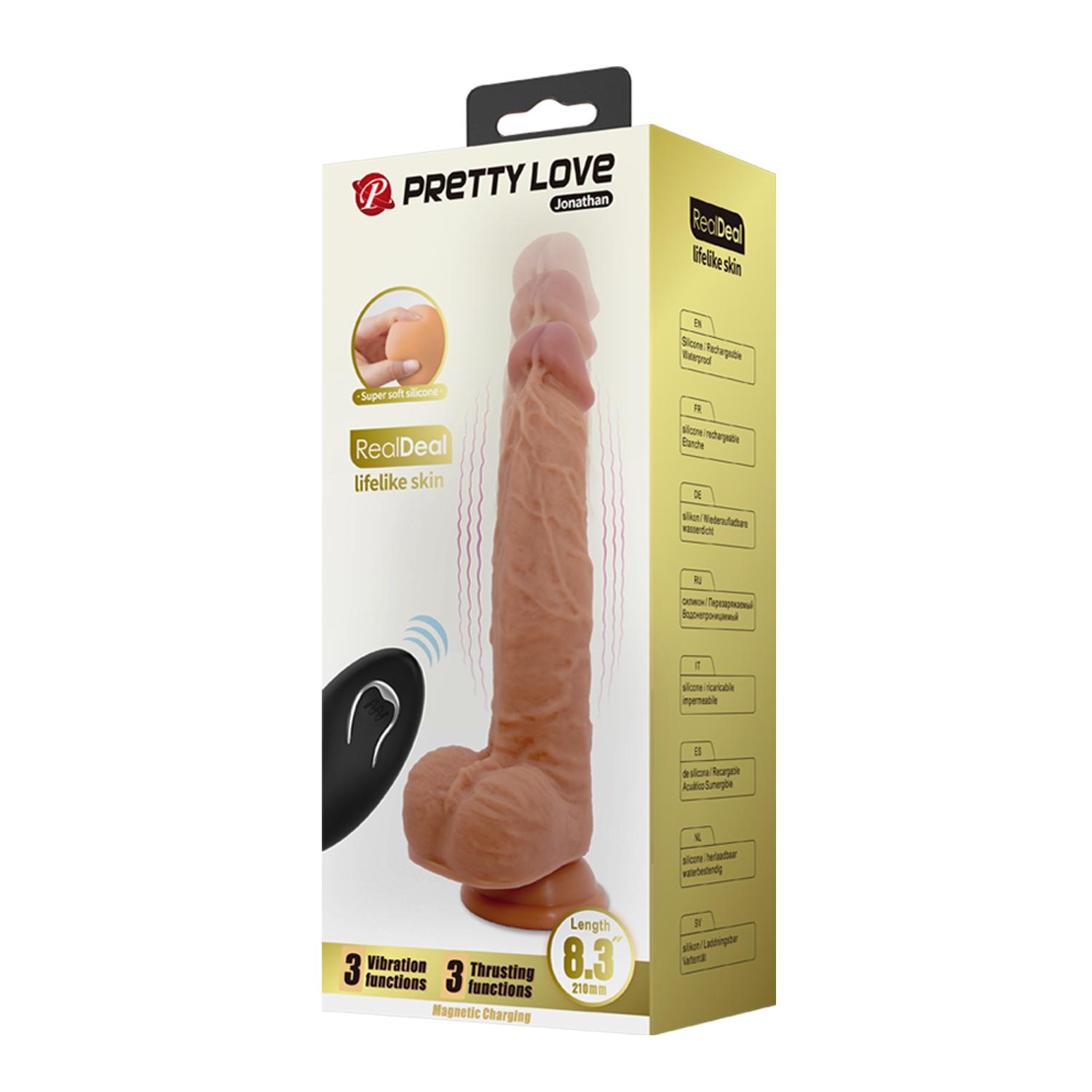 PRETTY LOVE - Jonathan, Silicone Realistic Dildo with Remote Control, Suction Cup Base, 3 Functions of Vibration, 3 Functions of Thrusting, Dildo by Magnetic Rechargeable USB Cable , Remote by 1AAA 34-210